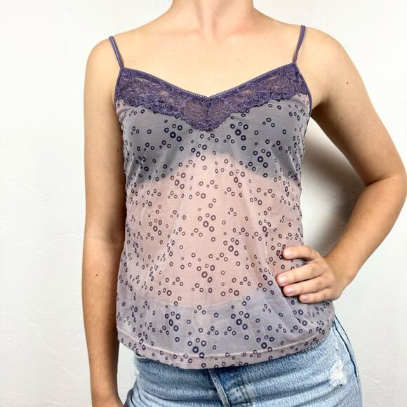 Y2K Whimsigoth Fairy Grunge Coquette Sheer Intimate Camisole Tank Top Purple M - Picture 1 of 12